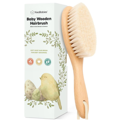 Wooden Baby Hair Brush - Cradle Cap Baby Brush with Soft Goat Bristles, Perfect Gentle Scalp Newborn Comb for Infant, Girls, Boys, Bath Essentials (Walnut, Oval)