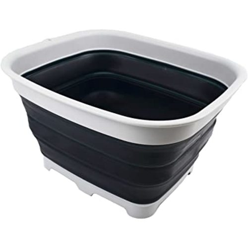 SAMMART 15L (3.9 Gallon) Collapsible Dishpan with Draining Plug - Foldable Washing Basin - Portable Dish Washing Tub - Camping & Space Saving Kitchen Storage Tray (Grey/Slate Grey)