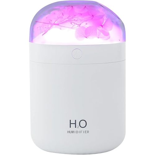 Portable Small Hydrangea Humidifiers for Bedroom Baby, Mini Cool Mist Plant Humidifier for Plants, Quiet Desktop Humidifier with 2 Working Modes & Colorful Night Light for Travel, Office, Bedroom