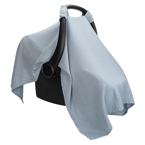 Comfy Cubs Baby Car Seat Cover - Soft, Breathable Bamboo Rayon and Muslin Cotton Blend - Lightweight Canopy for Sun, Bug, and Comfort Protection - Large Size Infant Seat Cover in Pacific Blue Design