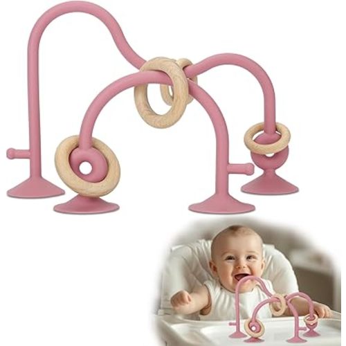Socub High Chair Toys with Suction Cups for Infant Toddlers 6-12 18 Months, Educational Interactive Toys |Silicone Teething Toy| Parent-Child Table Toy for Baby Boys Girls (Powder Rose)