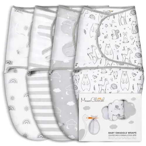 Mama Cheetah Baby Swaddle Sack 3-6 Month, Organic Cotton Swaddling Sleep Sack, Infant Swaddle Blanket, Large Swaddle Wrap, Easy Swaddles for Boy Girl, 4-Pack