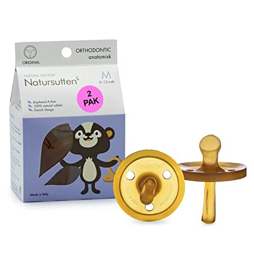 Natursutten Pacifiers 6-12 Months - 2-Pack Original Shield Orthodontic Nipple Natural Rubber Safe & Soft BPA-Free Pacifiers for Breastfeeding Babies - Newborn Pacifiers Made in Italy