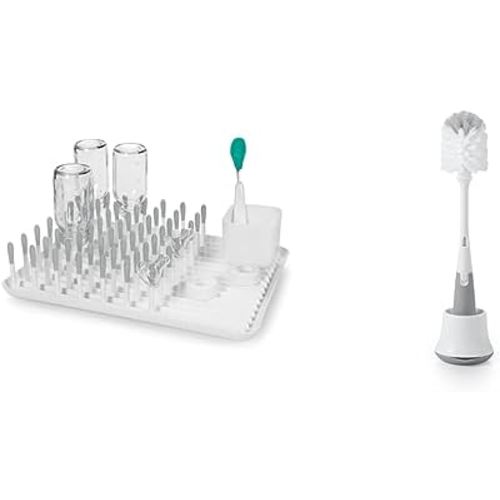 OXO Tot Bottle Drying Rack, Gray, 1 Count (Pack of 1) & Tot Bottle Brush with Nipple Cleaner and Stand - Gray