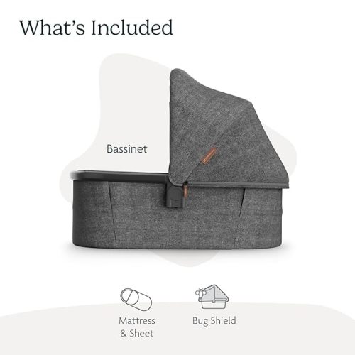 UPPAbaby Bassinet V3 - Compatible with Vista, Cruz, Ridge Strollers - Overnight Sleep Solution - Mattress, Sheet and Bug Shield Included - Greyson (Charcoal Mélange/Carbon Frame)