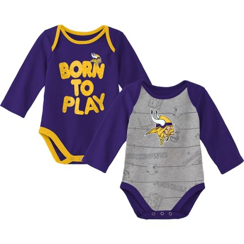 Newborn & Infant Minnesota Vikings Purple/Heathered Gray Born To Win Two-Pack Long Sleeve Bodysuit Set