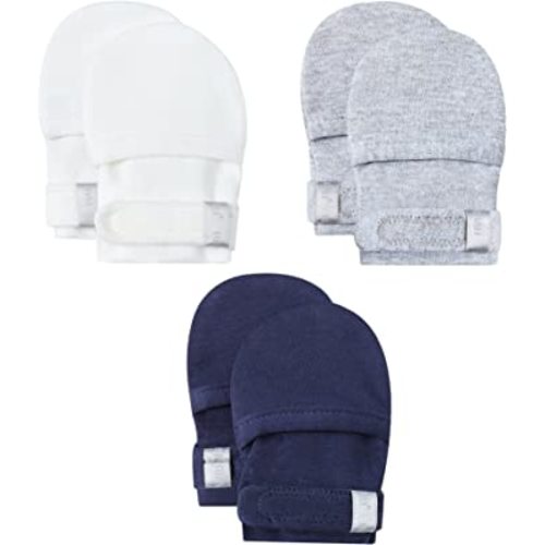 HAPIU Baby No Scratch Mittens Stay On, 100% Cotton Breathable, Adjustable Infant Gloves for Boys Girls, Newborn - 12 M