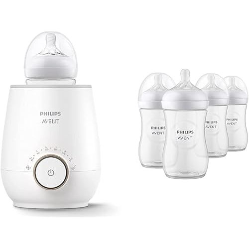 Philips Avent Baby Bottle Warming Bundle with Natural Baby Bottles with Natural Response Nipples, 9 Ounce, 4 Pack + Fast Baby Bottle Warmer