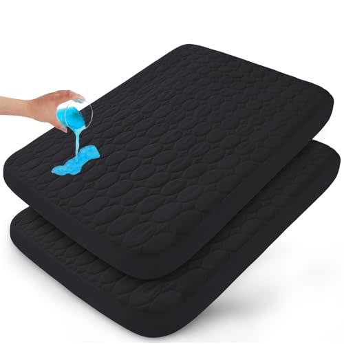 Pack and Play Sheets Fitted Quilted Waterproof Protector, 2 Pack Playard Mattress Pad Compatible with Graco Pack n Play, Mattress Cover fits for Baby Playpen Mattress, Mini Crib, Black