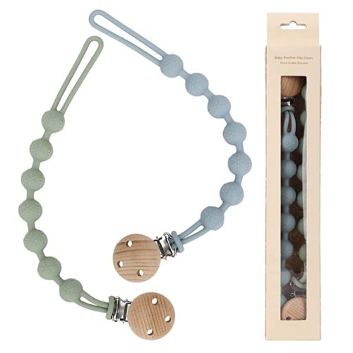 Socub 2 Pack Silicone Pacifier Clips, One-Piece Design Pacifier Holder for Baby Boy and Girl 3 Month+, BPA Free, Best Newborn Shower Gift (Sage, Ether) - Sage+Ether