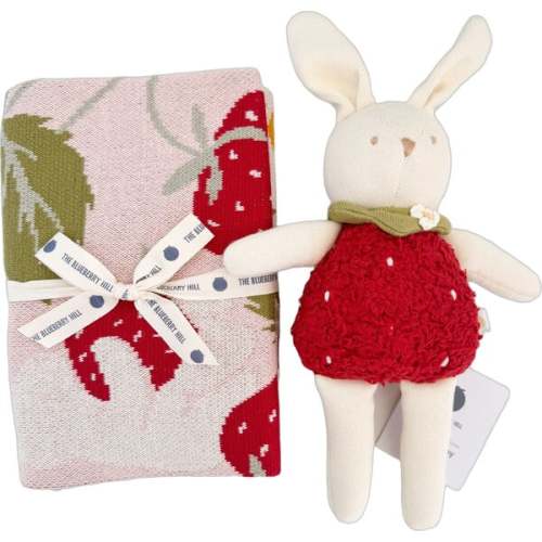 Strawberry Blanket Bunny Plush Toy Gift Set Organic Cotton - The Blueberry Hill | Maisonette