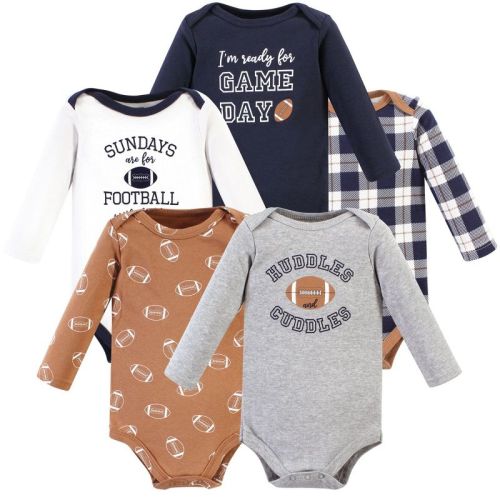 Hudson Baby Infant Boy Cotton Long-Sleeve Bodysuits, Football Huddles 5-Pack, 3-6 Months