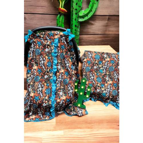 Baby Boy Girls Rodeo Baby Western Minky Infant Carrier Car Seat Cover Cactus Cow Print Dessert Cactus Cow Skull