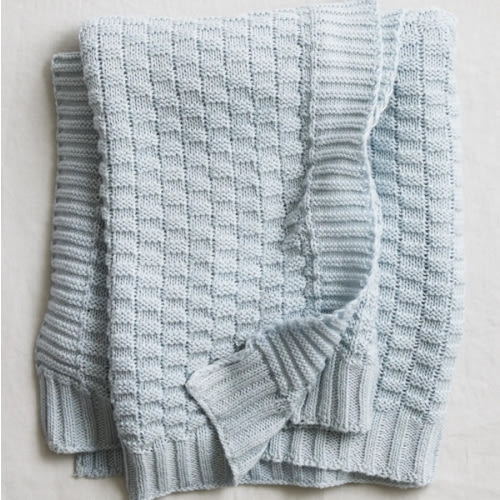 Cotton Cashmere Knit Baby Blanket - Washed Blue