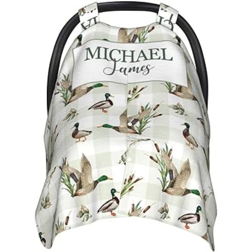 Personalized Baby Boy Car Seat Canopy for Babies, Custom Name Baby Car Seats Cover for Boys, Wild Ducks Opening Minky Nursing Breastfeeding Covers for Infant, Carseat Canopies for Newborn