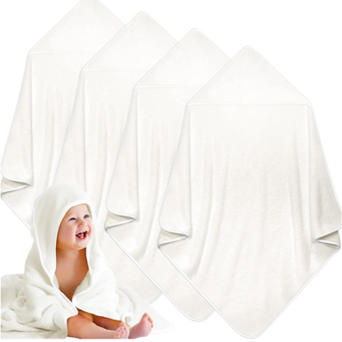 Reginary 4 Pack Baby Hooded Towels Coral Fleece Baby Bath Towels 30 x 30 Inch Soft Absorbent Hooded Bath Blanket for Newborn Toddler Infant Boy Girl Shower Gift Supplies (White)