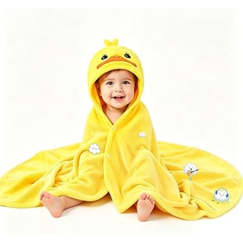 Toddler Baby Bath Towel with Hood 27.5"X55" Ultra Absorbent Soft Cozy Comfort Bathrobe Blanket, 0-6 Years Infant Shower Towel for Girls & Boys(Bright Yellow)