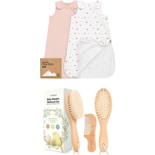 KeaBabies 2-Pack Sleep Sacks, 100% Cotton and Baby Hair Brush and Baby Comb Set - Wearable Blanket Baby Sleeping Sack, Toddler Swaddle Sack - Wooden Baby Brush with Soft Goat Bristle