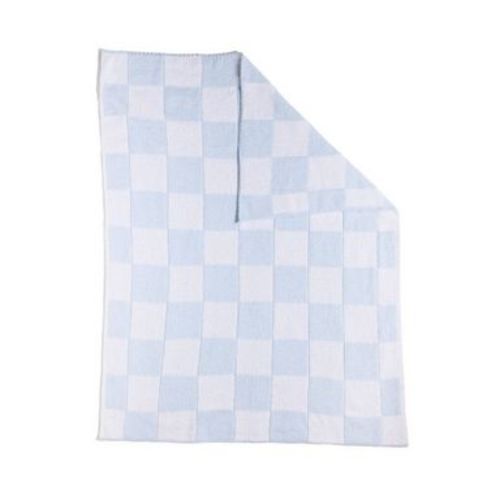 Chenille Knitted Blanket - Blue Check