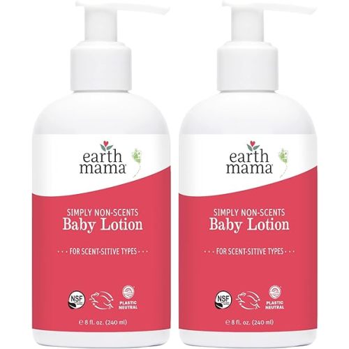 Earth Mama Simply Non-Scents Baby Lotion for Dry Skin, Calendula Cream for Newborn Skin Care, Organic Moisturizer for Children with Aloe Juice, Rooibos, & Shea Butter, Fragrance Free, 8-Fl oz (2-Pk)