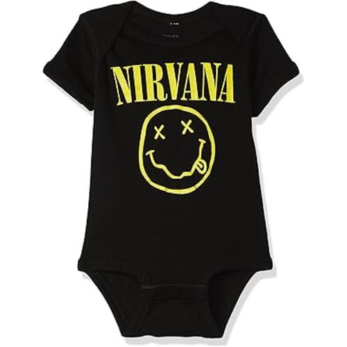 Nirvana Unisex Baby Smiley Onesie, Black, 6 Months and Toddler T Shirt Set, Black, 12 US