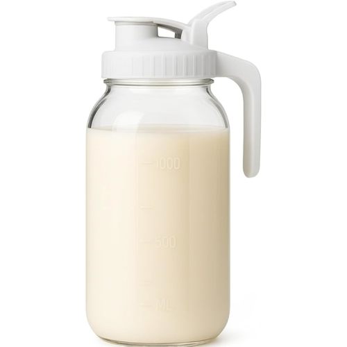 VA1KENE 64oz Breastmilk Pitcher – Glass Milk Pitcher for Breastmilk with Airtight Lid & Pour Spout, BPA-Free Breast Milk Storage Bottle for Fridge, Ideal for Moms