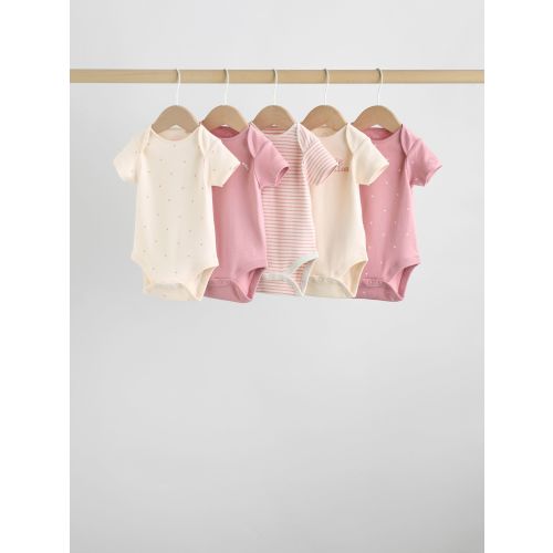 Pink Heart Baby Short Sleeve Bodysuits 5 Pack