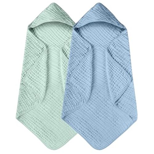 Yoofoss Hooded Baby Towels for Newborn 2 Pack 100% Muslin Cotton Baby Bath Towel with Hood for Babies, Infant, Toddler and Kids, Large 32x32Inch, Soft and Absorbent Newborn Essential