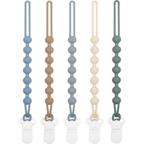 5-Pack Silicone Pacifier Clip, One-Piece Silicone Pacifier Holder Clip for Boys & Baby Girl Binky Clips Rust-Free Holders Unisex Newborns Shower Birthday Gifts (Blue)