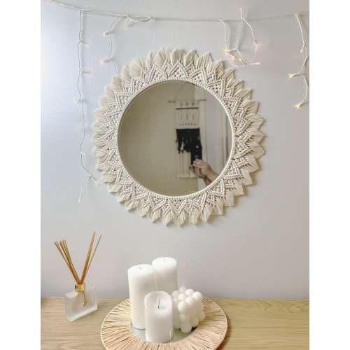 Large Ecru Macrame Mirror - Boho White Home Decoration - Living room - Bedroom - Nursery Decor - Color Options Soft Wall Hanger - Bohemian