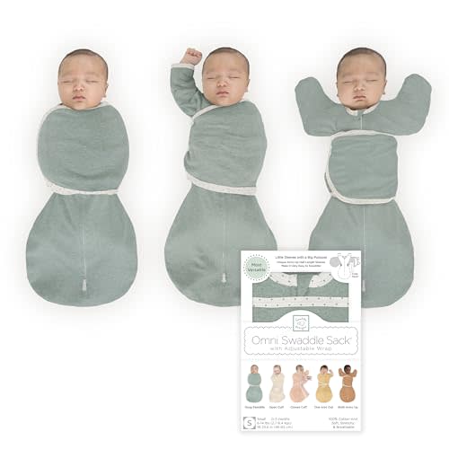 SwaddleDesigns 6-Way Omni Swaddle Sack Arms Up Swaddle for Newborn, More Options to Calm Startle Reflex, Improves Sleep, Easy Transition Baby Sleep Sack, Small, 0-3 Mo, 6-12 lbs, Heathered Jadeite