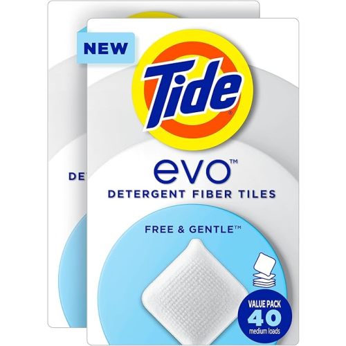 Tide Evo Free & Gentle Laundry Detergent Tiles, Fragrance-Free, 40 Medium Sized Loads, 40 ct, Easy to Use, Safe for All Machines and Water Conditions Not Laundry Sheets