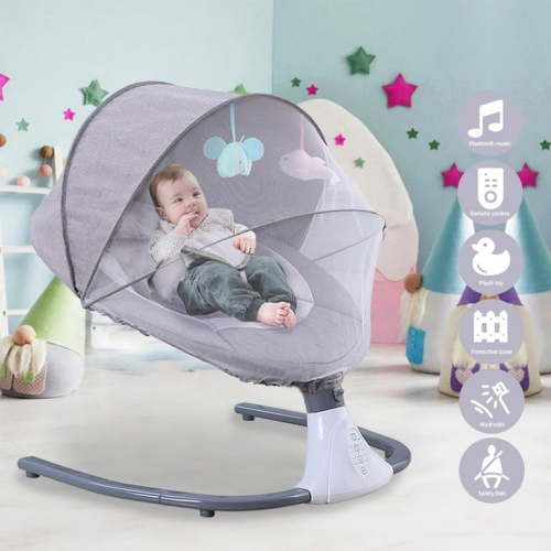 HAOUUCYIN Electric Baby Swing, bluetooth Music Infant Bouncer with 12 Lullabies for Boys Girls, Gray