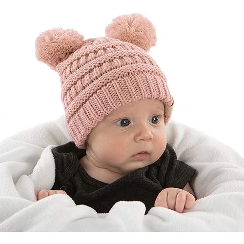 Funky Junque Baby Beanie Hat - Soft Knit Winter Cap with Double Pom Pom - Easter Pastels, Classic Solids, Value Packs