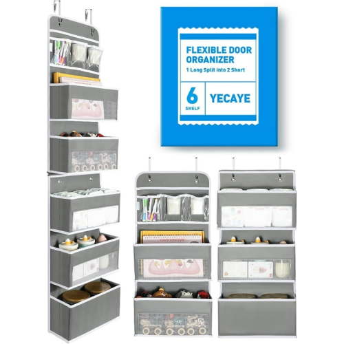 Yecaye 6-Shelf Over the Door Organizer, Door Hanging Storage, Gray
