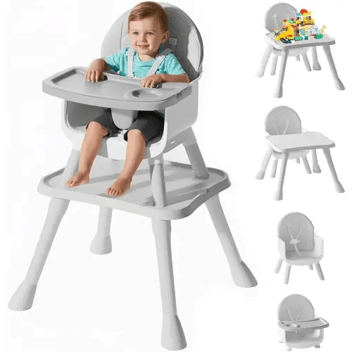 6 in 1 Baby High Chair, Convertible Highchair for Babies and Toddlers (Grey)