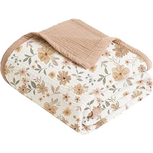 Konssy Muslin Baby Blankets, 100% Cotton Quilt Blankets for Baby Infant Toddler, Soft and Lightweight Nursery Crib Blanket for Baby Boys and Girls 43"x40" (Flourish)