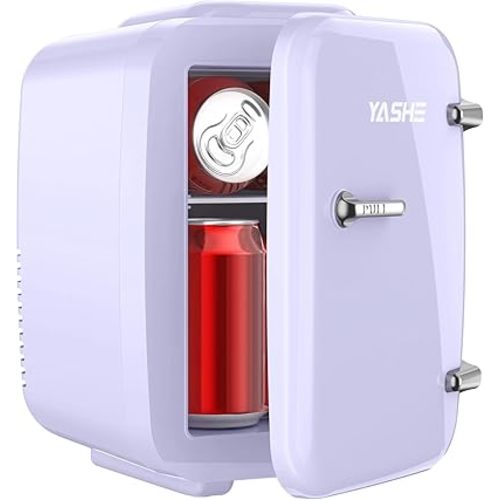YASHE Mini Fridge, 4 Liter Makeup Fridge, 110V AC/ 12V DC Thermoelectric Cooler and Warmer Small Fridge for Bedroom, Drink, Dorm, Car, Purple
