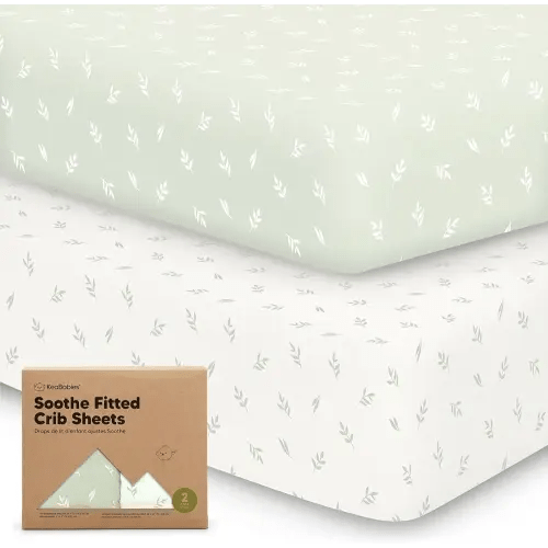 2-Pack Organic Crib Sheets for Boys, Girls - Jersey Fitted Crib Sheet, Baby Crib Sheets Neutral, Crib Mattress Sheet, Cotton Crib Sheets, Breathable Crib Sheet, Baby Mattress Sheets (Herb)