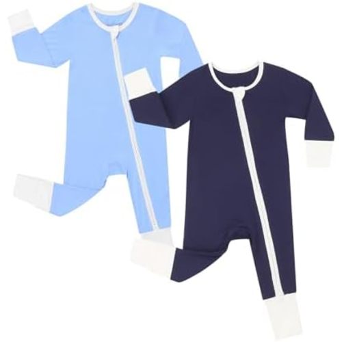 JunNeng Rayon from Bamboo Baby Romper Sleeper with Mitten Cuffs Feet,Newborn Boy Girl Zipper Snug Fit Sleep 'N Play