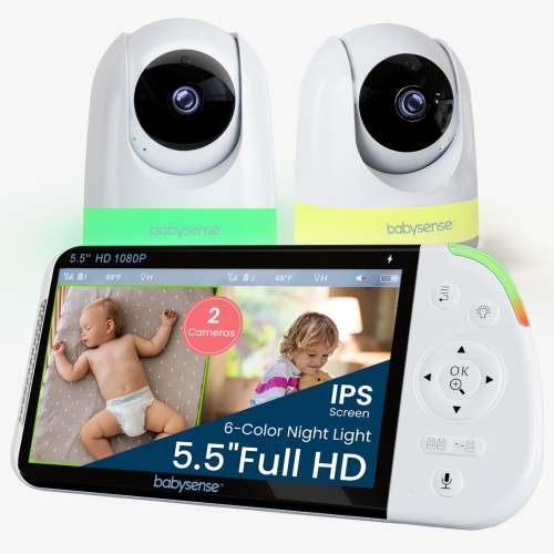 Babysense Max View PRO: Full HD Video Baby Monitor with 2 HD Cameras, Split Screen, Non Wifi, Night Light & Sound Machine