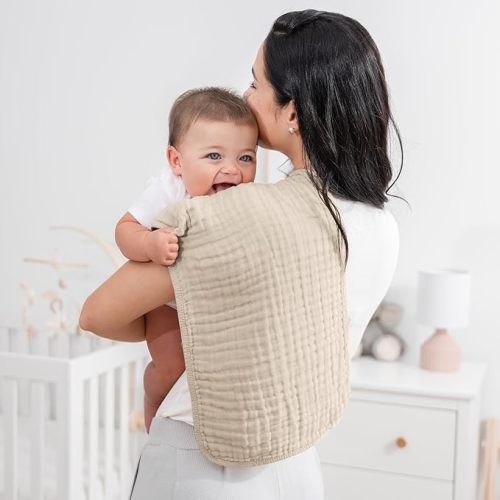 Comfy Cubs Muslin Burp Cloths Set Large 100% Cotton Hand Washcloths for Babies, Baby Essentials 6 Layers Extra Absorbent and Soft Boys & Girls Baby Bibs & Burp Cloths Set (Sand, 6-Pack, 20" X10") - 6-Pack 20"X10"