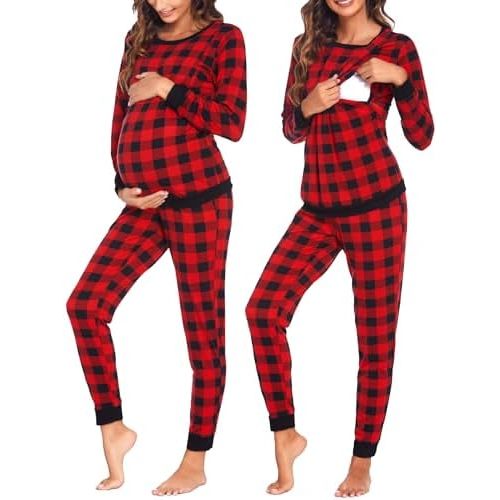 Ekouaer Nursing Pajama Set Long Sleeve Maternity Sleepwear Labor Delivery Pjs Breastfeeding Thermal Underwear Clothes