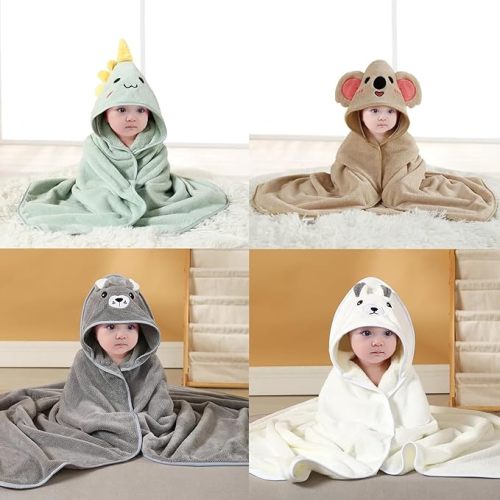 4-Pack Hooded Baby Towels - Grey/White/Green/Brown