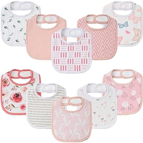 Baby Snap Bibs for Boys Girls,10 Pack Bandana Drool Bibs with Snap,Organic Cotton Snap Closure Bibs for Newborn