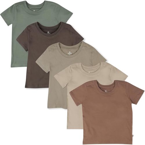HonestBaby Multipack Short Sleeve T-Shirt Tee 100% Organic Cotton Infant Baby, Toddler, Little Kids Boys, Girls, Unisex, Sandy Teal,3-6 Months