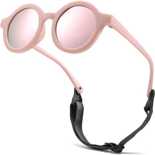 COASION Baby Polarized Round Sunglasses Flexible Rubber Shades with Strap