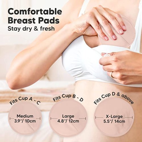 Organic Nursing Pads - 14 Washable Viscose Derived from Bamboo Breastfeeding Pads, Wash Bag, Reusable Breast Pads for Breastfeeding, Nipple Pads for Breastfeeding Essentials(Neutrals, M 3.9")