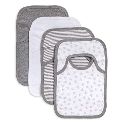 Burt's Bees Baby - Bibs, 4-Pack Lap-Shoulder Drool Cloths, 100% Organic Cotton with Absorbent Terry Towel Backing (Heather Grey) - 4 Count (Pack of 1) - Heather Grey Prints