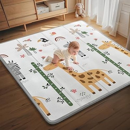 PLGLOG Baby Play Mat,59"x59" Foldable Play Mat,Reversable,0.8" Thick Waterproof Baby Floor Playmate for Babies Crawling,Toddlers,Infants,Play & Tummy Mat,Giraffe